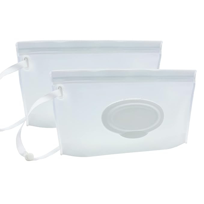 Portable Refillable Wet Wipe Pouch, Reusable Travel Wipes Holder & Case, Lightweight Flushable Diaper Wipes Container for Baby (Clear)
