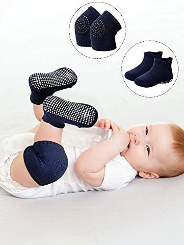 10 Pairs Baby Crawling Anti Slip Knee Pads and Anti Slip Baby Socks Set Unisex Toddler Knee Protectors Non Slip Ankle Socks