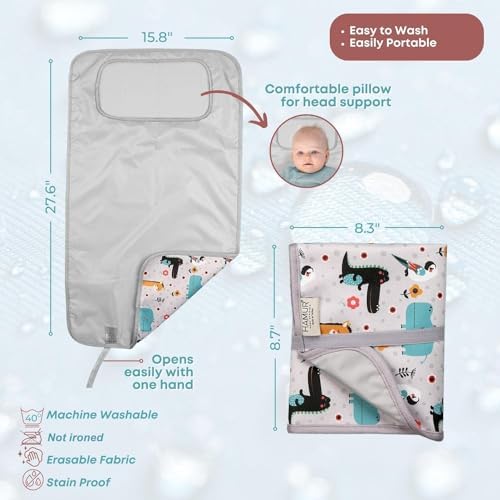 Hamur Home Portable Changing Pad – Waterproof, Washable & Easy Wipe Clean, Foldable Travel Baby Changing Mat for Diaper Bag, Compact & Lightweight, Must-Have for Newborns (Animal Pattern)