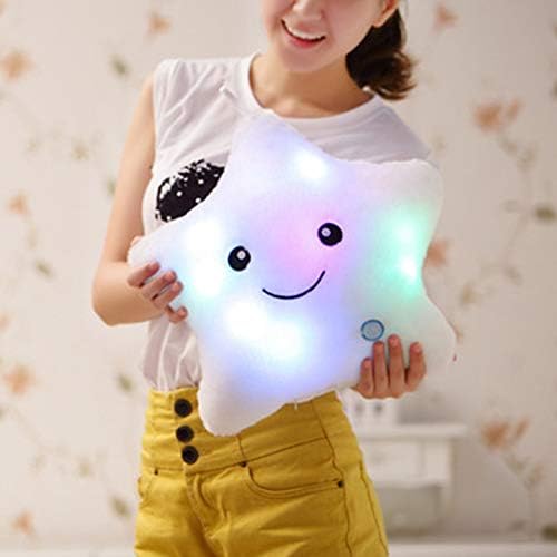 sofipal Twinkle Star Shaped Plush Throw Pillow, Creative LED Night Light Glowing Cushions Plush Stuffed Toys Gifts for Kids, Decoration (White)