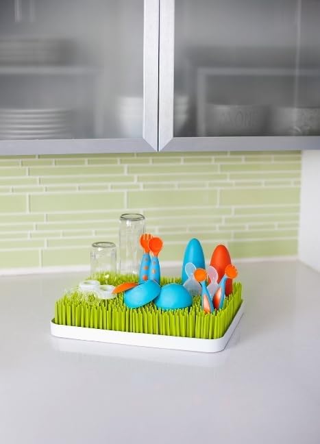 Boon Lawn Countertop Baby Bottle Drying Rack with Antimicrobial Tray - Spring Green - Bottle Rack and Organizer - Baby Feeding Essentials - 13.5 x 11 x 2.5 - 1 Count