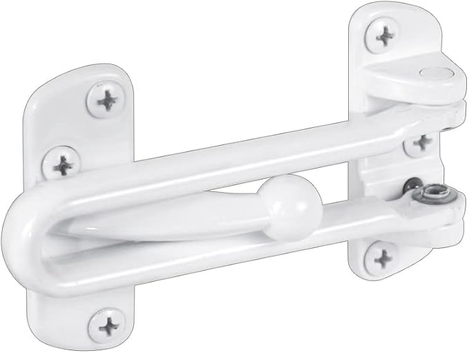 Prime-Line U 9902 Swing Bar Lock for Hinged Swing-In Doors – Secondary Security Lock for Door and Home Security, 3-7/8 in. Bar Length, Diecast Zinc Construction, White Finish (Single Pack)
