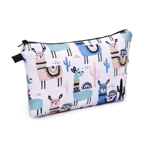 WANDF Cosmetic Bag for Women Makeup bag Organizer Small Mini Makeup Pouch for Purse Water Resistant Girls Gift (Alpacas)