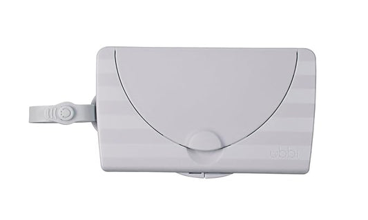 Ubbi On-The-Go Baby Wipes Dispenser, Portable Wipes Container for Travel, Diaper Bag Accessory Must Have for Newborns, Reusable Wipes Holder, Gray