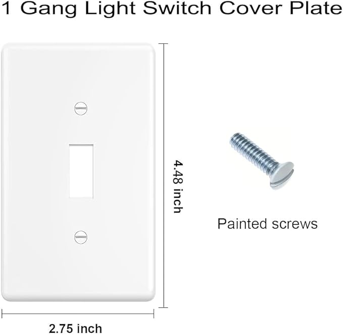 Toggle Light Switch Wall Plates 1-Gang Switch Electrical Cover Plate Unbreakable Thermoplastic Faceplate, White (6 Pack)
