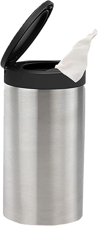 Spectrum Disinfecting Wipes Container Large Satin Nickel Refillable Stainless Steel Wipe Holder for Bathroom Kitchen Classroom, Reuseable Push Button Wet Wipe Dispenser for Cleaning Countertop