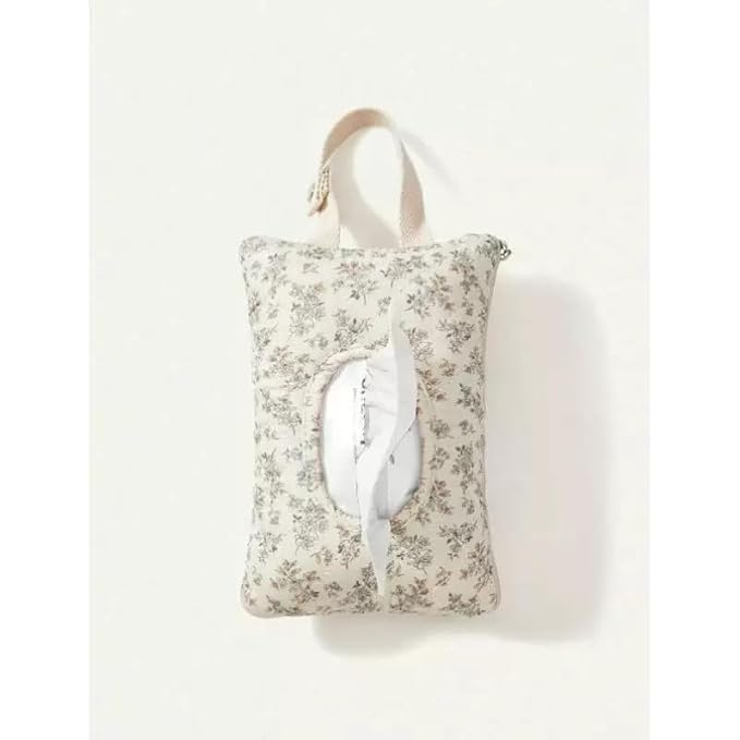 Quilted Baby Wipe Holder Quilted Wipe Pouch Portable Hanging Floral Wet Wipes Bag for Car, Stroller