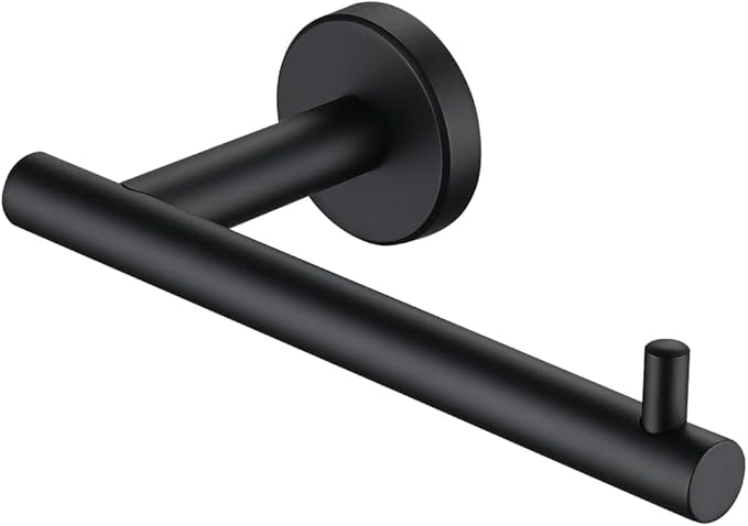 JQK Black Toilet Paper Holder, 5 Inch 304 Stainless Steel Thick 0.8mm Tissue Paper Dispenser, Matte Black Wall Mount, TPH100-PB