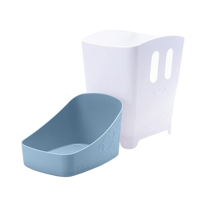 Ubbi Stand Up Bath Toy Storage Organizer, Bath Caddy with Removable Drying Rack Bin for Toddlers and Baby, Cloudy Blue