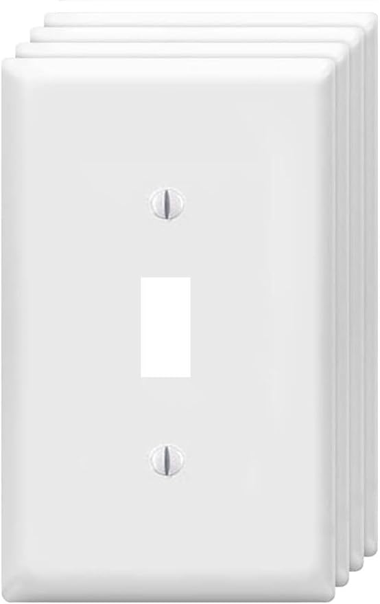 Toggle Light Switch Wall Plates 1-Gang Switch Electrical Cover Plate Unbreakable Thermoplastic Faceplate, White (4 Pack)