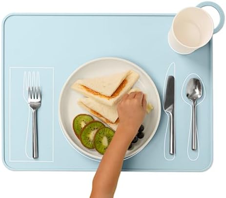 Kids Silicone Montessori Placemat for Toddlers | Children Plate Mat for Dining Table Setting | by Fire Rooster Kids (Blue, 1)