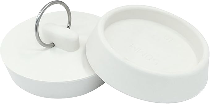 2 Pack Durable Rubber Drain Stopper, Fits 2 Inch Bathtub Drain Plug Hanging Ring, Bathroom Sink Stopper for Kitchen and Bathroom White