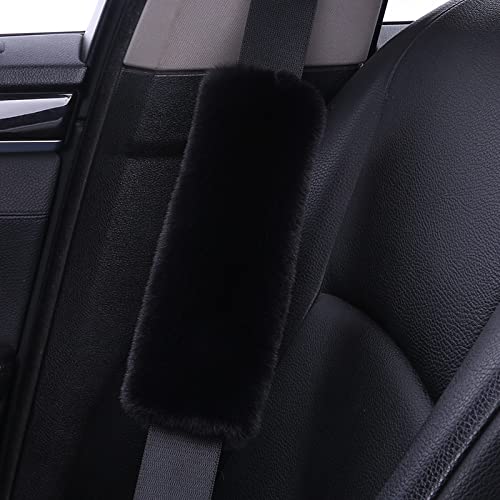 2-Pack Soft Plush Seatbelt Covers for Kids - Comfortable Seat Belt Cushion for Newborns - Car Seat/Stroller Strap Accessories - Enhanced Driving Comfort & Protection (Black)