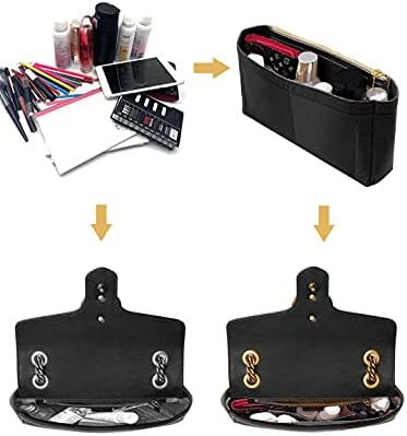 Small Handbag Shaper Insert for GG Marmont Matelasse Shoulder Bag(Pack of 2) Felt Insert Purse Organizer with Zipper- Buy 1 Get 1 Bag Free Small 8030 Black