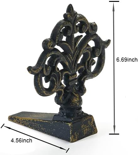 Art Nouveau Door Stopper Wedge for Bottom of Door, Decorative Cast Iron Floor Door Stop, Antique Bronze