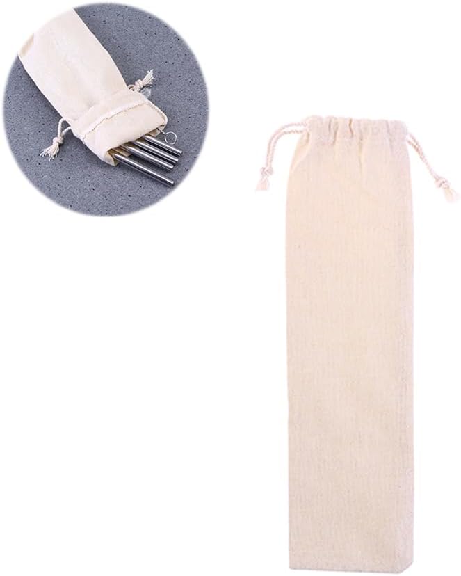 BIUDECO 6pcs Straw Carrying Case Cotton Linen Pouch Bag for Reusable Drinking Straws Lightweight with Drawstring Design