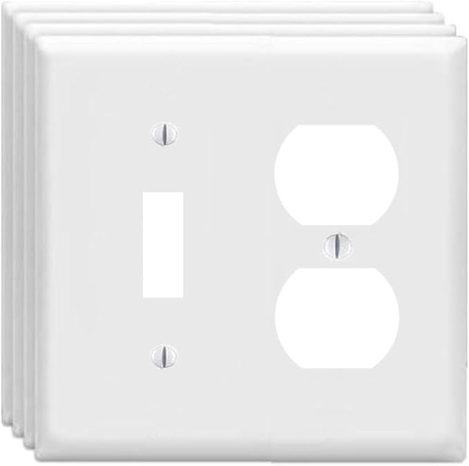 Duplex Outlet/Toggle Light Switch Wall Plates 2-Gang Switch Outlet Electrical Cover Plate Unbreakable Thermoplastic Faceplate for Light Receptacle Outlet Switch, White (4 Pack)