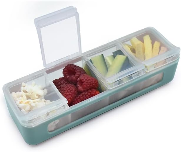 melii Snackle Box | 4-Compartment Snack Container with Individual Lids, BPA-Free Food Storage for Travel, School & On-the-Go Snacks, Kids & Family Organizer (Cactus Fern)