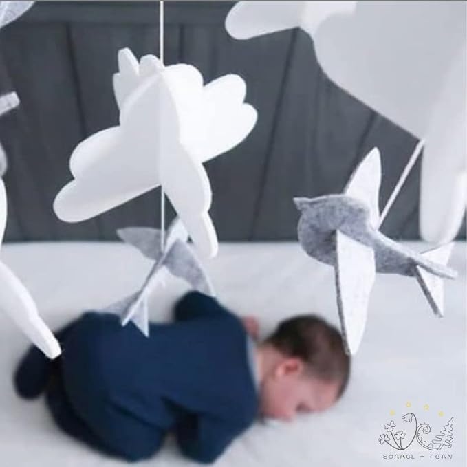 Sorrel + Fern Baby Crib Mobile (Birds in The Clouds, Short Version) - Unique and Minimalist Design for Boys & Girls