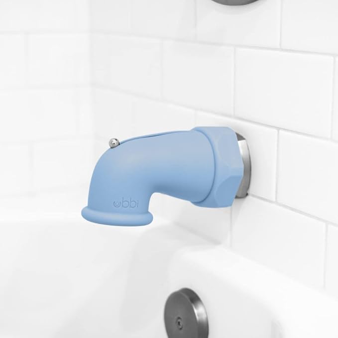 Ubbi Bath Spout Safety Guard, Soft Silicone Spout Cover for Baby Bath Time, Must Have Child Bathing Accessory, Large, Cloudy Blue