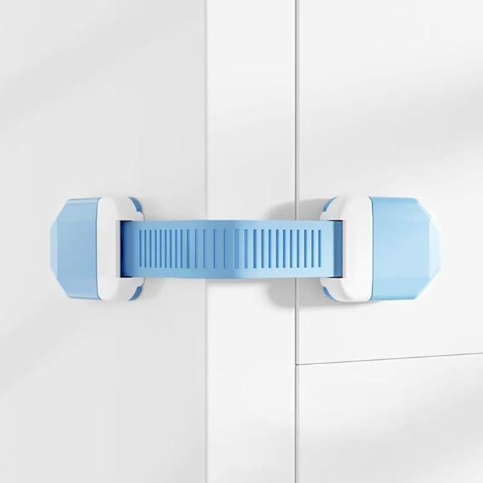 Soft Strap Child Safety Locks Non-Adjustable, Flexible Cabinet & Drawer Latches for Baby & Pet Proofing, 3M Adhesive, No Tools, Fits Toilet Lid, Closet, Kitchen Cupboards & More(Blue 4Pack)