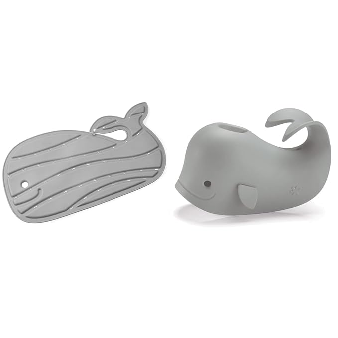 Skip Hop Non-Slip Baby Bath Mat, Moby, Grey & Baby Bath Spout Cover, Universal Fit, Moby, Grey