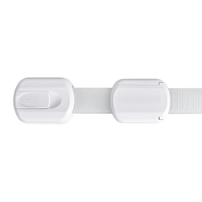 Baby Proof Cabinet Lock & Straps Latches Child Drawer Latches 3M Adhesives Adjustable Non Drilling Safety Cabinet Locks Straps Baby Drawer Locks for Kids Baby Multi-Function 12 Pack (White)