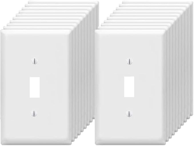 Toggle Light Switch Wall Plates 1-Gang Switch Electrical Cover Plate Unbreakable Thermoplastic Faceplate, White (20 Pack)