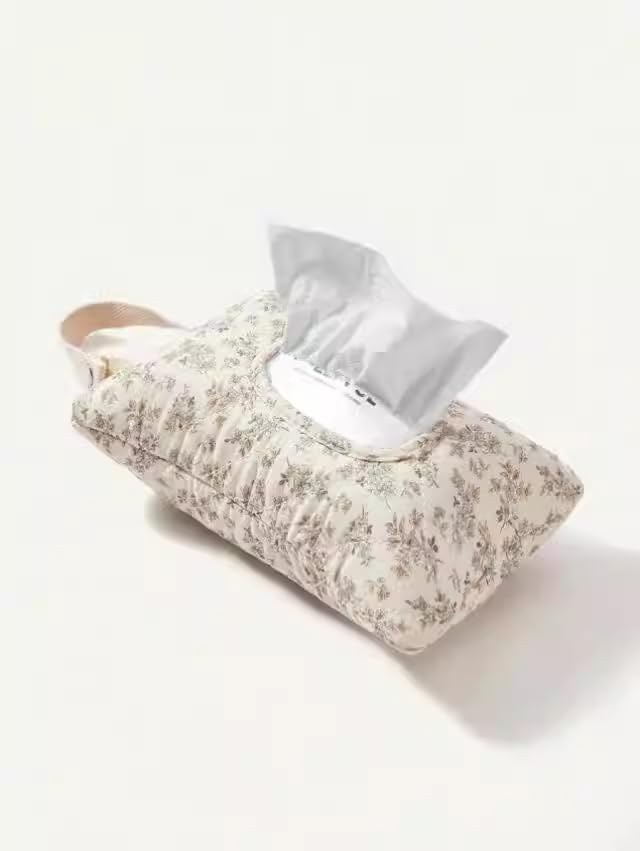 Quilted Baby Wipe Holder Quilted Wipe Pouch Portable Hanging Floral Wet Wipes Bag for Car, Stroller