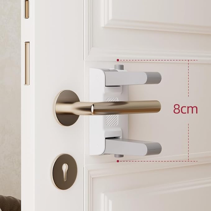 YEYA Upgrade Child Safety Door Handle Lock, White Universal Fit Lever Locks with Stong 3M Adhesive Backing, 2-Pack Toddler Proof Safety Locks for Indoor Doors, Dual-Button Security & Easy Installation