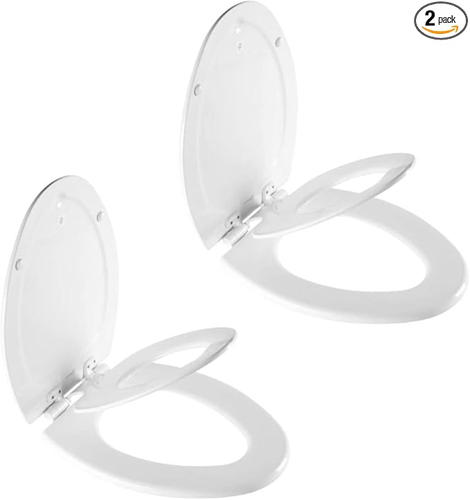 Mayfair NextStep2 Toilet Seat with Built-In Potty Training Seat, Slow-Close, Removable that will Never Loosen, Elongated, White, 2-Pack