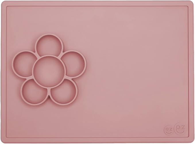 ezpz Play Mat for Baby + Toddler - 6 Months+ (Blush) - Suction Plate with Flower Compartments for Crafts, Painting, Sorting, Snack Time - Fits Standard Piece of Paper
