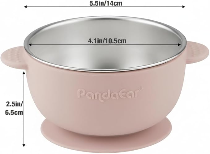 PandaEar 3 Pack Stainless Steel Baby Suction Bowls, Non-Slip Child Food Bowl with Silicone Sleeve for Kids Toddlers Infants, Unbreakable & Mess Free (Pink, With Lids)