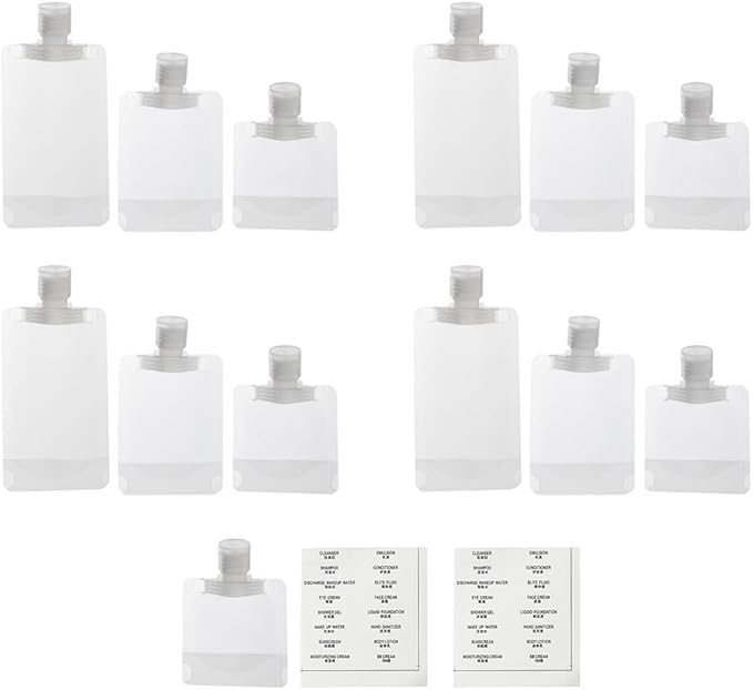 KALLORY 13Pack Travel Pouches for Toiletries,TSA Approved,Portable Containers,Stand Up Pouch,Refillable Travel Accessories for Shampoo Conditioner Lotion Soap Liquids (30/50/100ml)