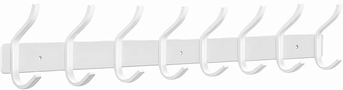 HAMUTH White Wall Hooks Heavy Duty, 23 Inch Coat Hooks Wall Mount with 8 Hooks, Wall Hooks Hangers for Entryway, Bathroom - for Hanging Backpack, Bag, Coat, Purse, Hat, Towel, Clothes