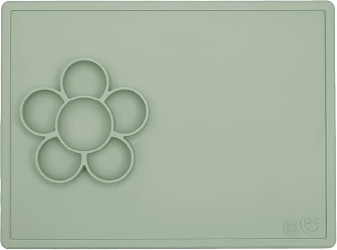 ezpz Play Mat for Baby + Toddler - 6 Months+ (Sage) - Suction Plate with Flower Compartments for Crafts, Painting, Sorting, Snack Time - Fits Standard Piece of Paper