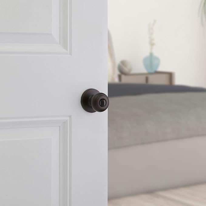 Kwikset Cove Interior Privacy Door Knob with Lock, Door Handle for Bathroom and Bedroom, Venetian Bronze Keyless Turn Lock Doorknob (Pack of 4)