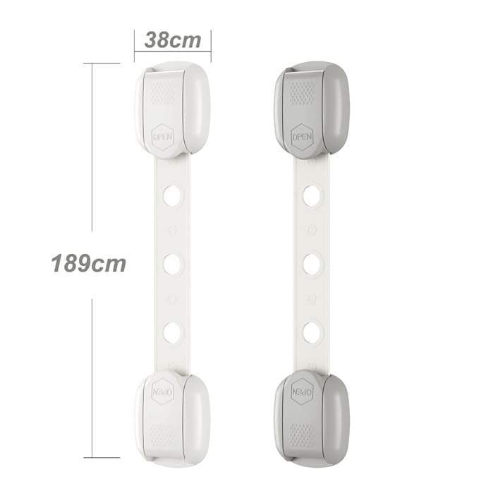 Child Safety Strap Locks (3 Pack) Baby Locks for Cabinets and Drawers, Toilet, Fridge & More. Adhesive Pads. Easy Installation, No Drilling Required, White/Gray (White, 3 pcs (Pack of 1))