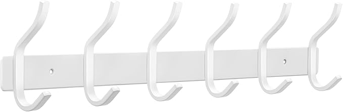 HAMUTH White Wall Hooks Heavy Duty, 17 Inch Coat Hooks Wall Mount with 6 Hooks, Wall Hooks Hangers for Entryway, Bathroom - for Hanging Backpack, Bag, Coat, Purse, Hat, Towel, Clothes
