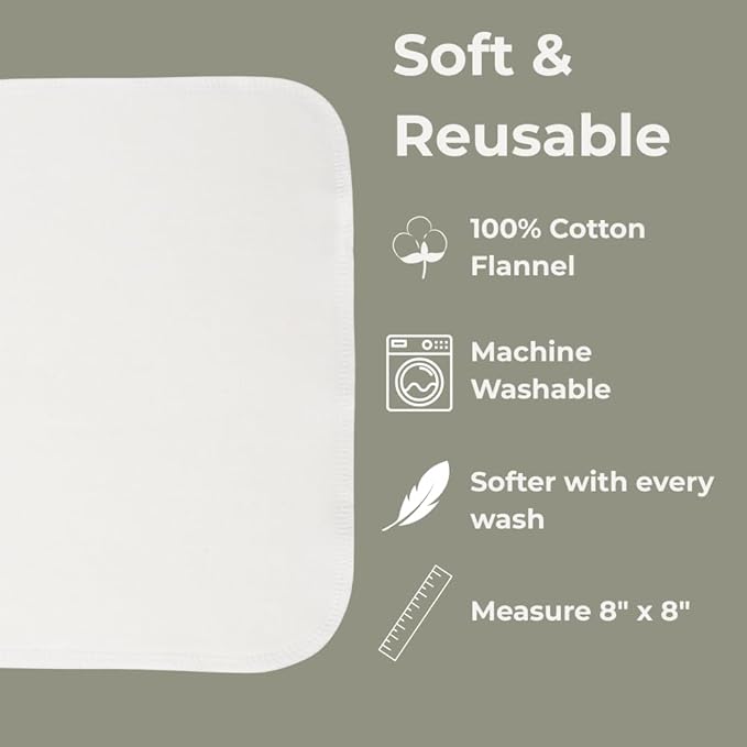 Nora's Nursery Reusable Baby Wipes, 100% Cotton Washcloths, Soft and Absorbent Towels for Newborn Bath and Face, Includes 20 Wipes with 1 Waterproof Pod for On-The-Go Moms, Sea
