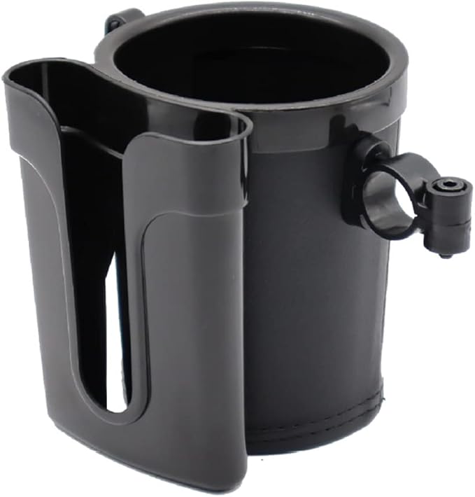 Tobefore Bike Cup Holder ABS+PU Leather with Phone Mount and Keys Hook，Adjustable Drink Holder for Bicycle Handlebar,Universal Coffee Cup Holder for Bicycle, Wheelchair, Scooter and Walker(Black)