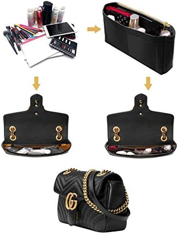 Small Handbag Shaper Insert for GG Marmont Matelasse Shoulder Bag(Pack of 2)Felt Insert Purse Organizer with Zipper- Buy 1 Get 1 Bag Free Small 8030 Black