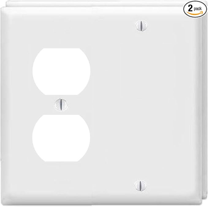 Duplex Receptacle Outlet/Blank Device Wall Plates 2-Gang Switch Electrical Cover Plate Unbreakable Thermoplastic Faceplate for Light Receptacle Outlet Switch, White (2 Pack)