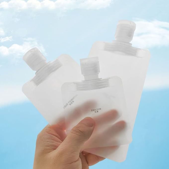 KALLORY Travel Refillable Cosmetic Sub-Packing Bags Set 15Pcs 1 Oz Empty Lotion Sample Pouches for Shampoo Conditioner Creams Toiletries Skin Care Storage