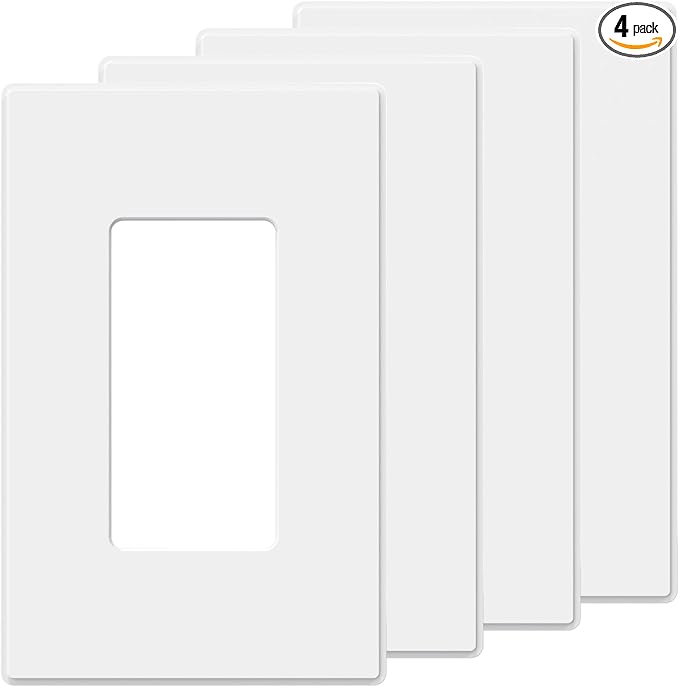 AIDA Screwless Decorator Wall Plates, Mid-Size 1-Gang 4.87" x 3.13", White Outlet Cover Plate, for Decor Switch, Dimmer, GFCI, USB Receptacle, UL Listed(4 Pack)