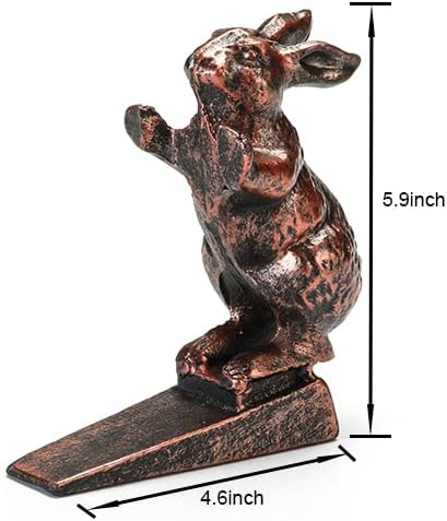 Rabbit Door Stoppers for Bottom of Door - Cast Iron Cute Bunny Door Stop - Antique Copper Decorative Door Stopper Wedge - 2.49 Lbs