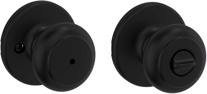 Kwikset Cove Interior Privacy Door Knob with Lock, Door Handle For Bathroom and Bedroom, Matte Black Keyless Turn Lock Doorknob