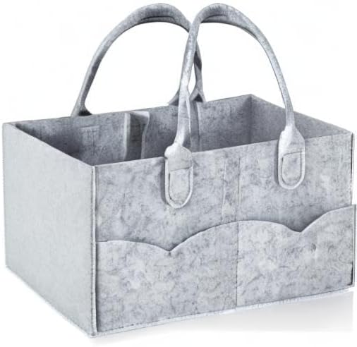 PandaEar Baby Diaper Caddy Organizer, Portable Diaper Holder Organizer Nursery Storage Basket for Wipes & baby stuff, Collapsible Baby Organizer with Divided Design (Grey)