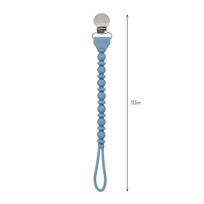 Itzy Ritzy Silicone Pacifier Clip – 100% Food Grade Silicone Pacifier Strap with Clip Keeps Pacifiers, Teethers & Small Toys in Place Features One-Piece Design & Cord (Blue)