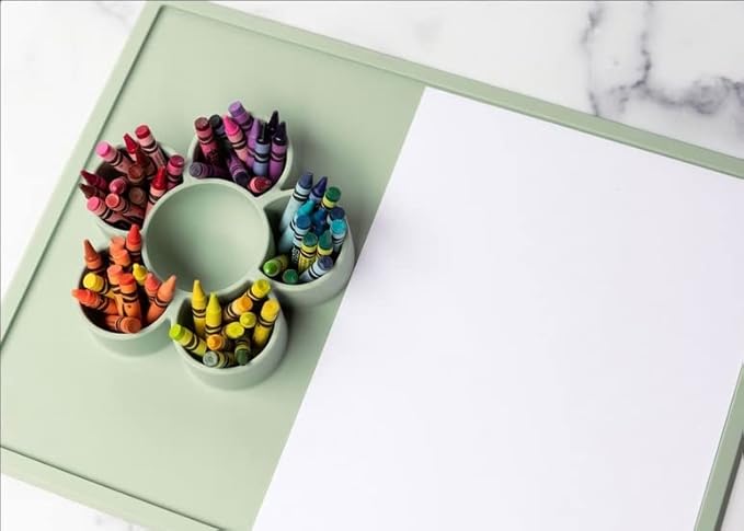ezpz Play Mat for Baby + Toddler - 6 Months+ (Sage) - Suction Plate with Flower Compartments for Crafts, Painting, Sorting, Snack Time - Fits Standard Piece of Paper